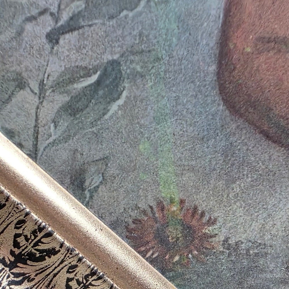 Vintage Octagonal Metal Portrait Boy with‎ Dog Gold Filigree Border - Picture 6 of 12